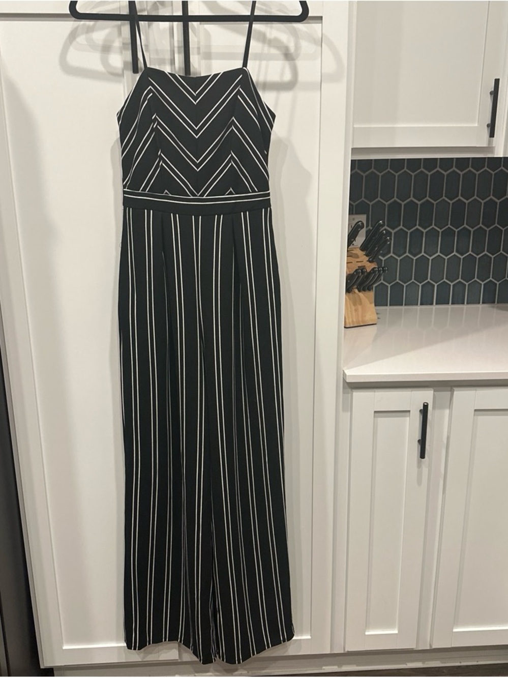 Emerald Sundae Black and White Striped Strapless Jumpsuit